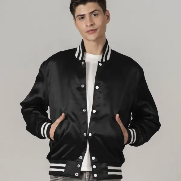 Black Satin Jacket With White Stripes