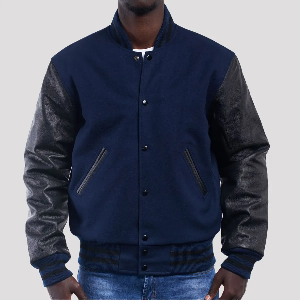 High Royal Wool Body & Black Leather Sleeves Letterman Jacket