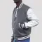 Light Oxford Wool Body & Bright White Leather Sleeves Letterman Jacket